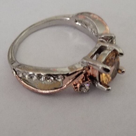 Citrine & CZ Faux Gemstones Ring in Rose & Silver Band - Picture 3 of 7